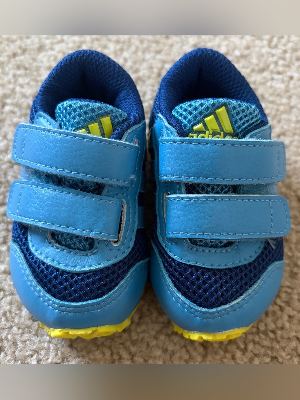 adidas baby / toddler blue and yellow athletic shoes